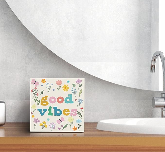SRADMO Boho Floral Inspirational Wood Box Sign Desk Decor, Motivational Office Decor, Positive Inspirational Theme Wooden Block Box Sign Decoration for Home Office Shelf Table Decorative Accessories