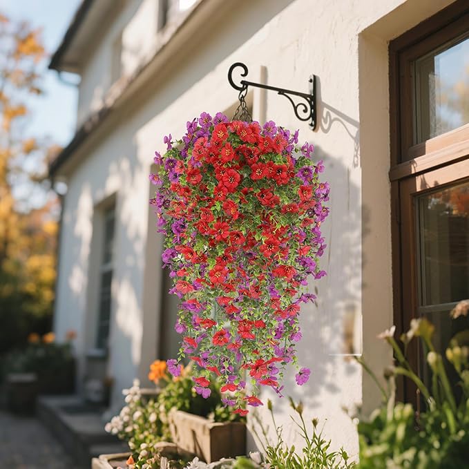 Artificial Hanging Flowers for Outdoors, 6 Pcs Fake Plant for Spring Summer Decoration, UV Resistant Realistic Silk Faux Flowers Outside Indoor Planter Porch Patio Balcony Yard Decor