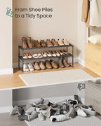 SONGMICS Shoe Rack, 2-Tier Shoe Organizer, Metal Storage Shelf, Upright or Upside Down, for 12-15 Pairs, Stackable, for Entryway, 11.8 x 36.2 x 14.6 Inches, Black ULSA12BK