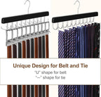TOPIA HANGER 20 Hooks 2 in 1 Belt Tie Hanger for Closet Max 30 Belts with 30 Ties Capacity, Belt Tie Racks Wooden Hanger for Closet Organizer Storage “U” Fit for Belt and “一” Fit for Tie - CT47B