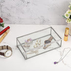 Hipiwe Glass Keepsake Display and Jewelry Organizer With Lid - Silver Decorative Clear Rectangle Storage for Trinket Perfume Collection - Gift for Birthday Anniversaries, Large