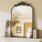 VooBang 26x38 inch Vintage Arched Bathroom Mirror - Gorgeous Wall Vanity Mirror with Beautiful Retro Top and Bottom Engraving Process Frame for Entryway Hallway Living Room, Black