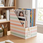BLU MONACO | Cardboard Magazine File Holder Set of 4 | Vertical Magazine File Holder with Gold Label Slots | Standing File Holder and Cardboard Bins for Shelves Desk Classroom