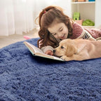 OLANLY Denim Blue Round Rugs for Bedroom - Machine Washable, 8 ft Circle Area Rugs for Living Room, Soft and Fluffy Shaggy Carpet for Teen Girl and Boys, Nursery Rooms, Dorms, Home Decor Aesthetic