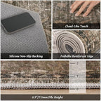 Washable 6x9 Area Rugs for Living Room, Boho Non-Slip Vintage Distress Large Rugs for Bedroom Dining Room Nursery Office, 0.3" Neutral Oriental Throw Thin Carpet, Rust/Multi