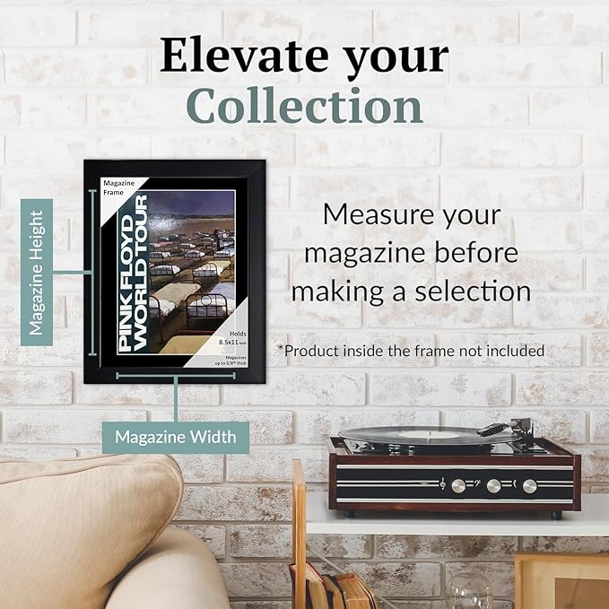 Creative Picture Frames 8.5 x 11 Magazine Frame with Full-Strength Glass, Holds Up To A 1/4" Thick Media with Installed Hangers for Easy Mounting, 11x14 Black Frame with Black Mat