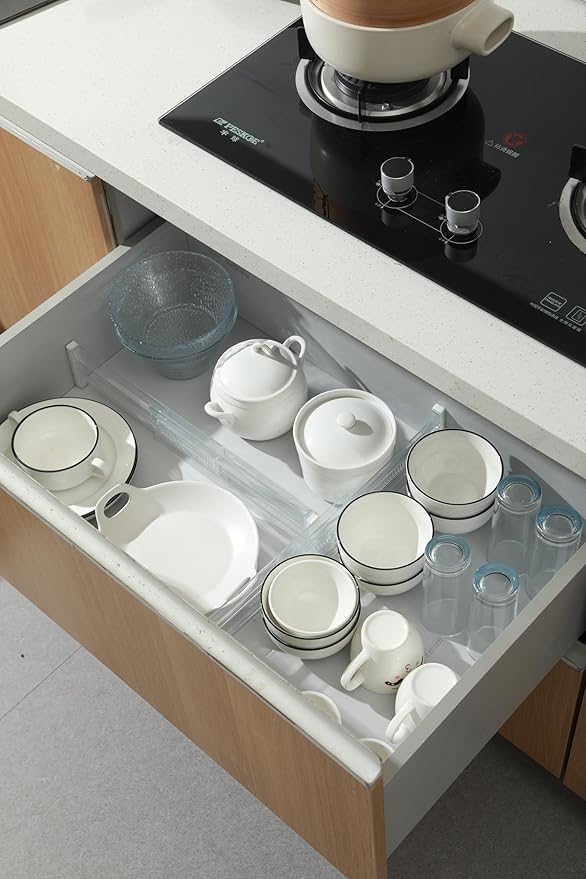 6 Pack Adjustable Drawer Dividers(11.34-19.88") 3.15" Expandable Clear Drawer Dividers for Kitchen, Bedroom & Office Dresser Drawer Organizers for Clothes, Utensils and Baby Nursery Storage