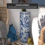 Red Lantern 24" Dragon Blue & White Porcelain Umbrella Stand for Indoor/Outdoor Use in Garden Entryway Living Room Boho Eclectic Modern Contemporary Classic Traditional Style Decor