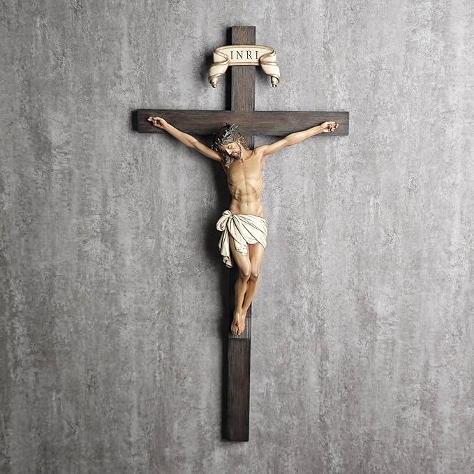 BC Catholic Crucifix Wall Cross in 24" H Jesus Christ indoor Home Decor Collectable Religious Gifts Renaissance Sculpture handmade By Buildclassic