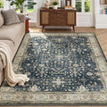 Lessymo 5x7 Area Rugs for Living Room, Washable Rug for Bedroom Dinning Room Farmhouse Home Office, Boho Soft Non-Slip Carpet Pets Friendly, Stain Resistance Vintage Floral Moody Decor, Black Brown