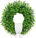 28'' Large Boxwood Wreaths Front Door Artificial Green Spring Wreath with Sash Wreaths for Front Door Farmhouse Greenery Year Round Outdoor Indoor for Summer Wreath St Patricks Day Decoration