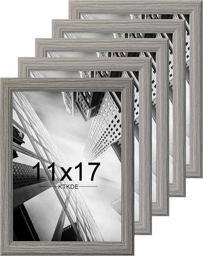 KTKDE 11x17 Picture Frame Set of 5, Wooden frames Grey, Vertical & Horizontal Wall Hanging for Wall Display,Studio Gallery Photo Frame for Photos, Posters & Art Prints