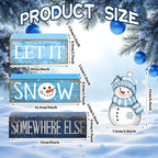 Lineshading 4 Pcs Snowman Christmas Table Decorations Blue and White Wooden Snowman Stacked Block Sign Gifts Winter Tiered Tray Decor Rustic Winter Centerpiece for Wonderland Party Home Kitchen