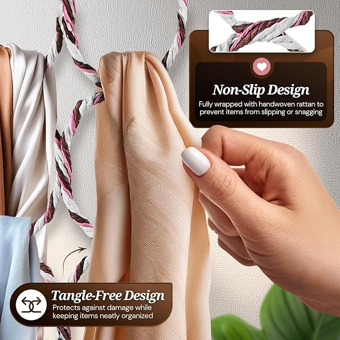 Flexzion Scarf Organizer for Closet - 28 Slot Scarf Hanger Hijab Organizer, Space Saver for Socks, Shawls, Ties, Towels, Belts, Multi Purpose Hanging Rack Storage, 2 Pack Colors May Vary
