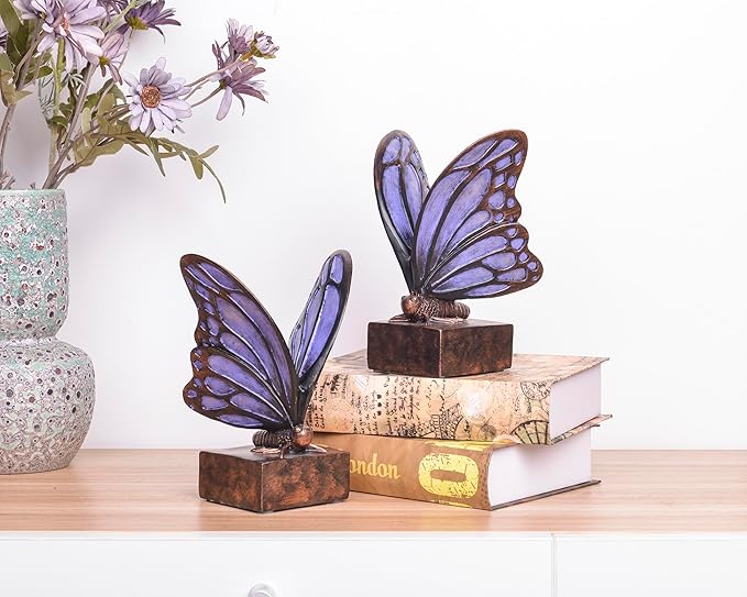 Vintage Purple Butterfly Bookends,Resin Book Ends for Shelves,Heavy Duty Decorative Bookends,Creative Book Stopper Holder Decor for Desk Home Office,Shelf Decoration,Gifts for Mother's Day