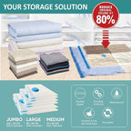 6 Pack Vacuum Storage Bags with Hand Pump, 80% Space Saver Vacuum Seal Storage Bags for Clothing, Travel Lugggage, Blankets, Comforters
