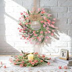 6 PCS Artificial Spring Summer Swag Wreaths Mini Pink Forsythia Lavender Kitchen Cabinet Wreath Small Floral Hanging Flowers Wreaths for Front Door Wedding Farmhouse Porch Wall Window Tabletop Decor