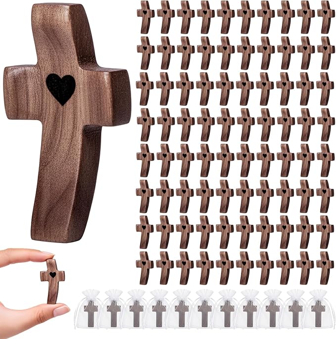 100-Pack Wooden Cross Fidget, Handmade Pocket Wood Crosses, Cross My Heart | Encouragement Gift, Relieve Anxiety for Yourself, Inspirational Easter Gift for Christian Faith, Prayer, Father Day Gifts