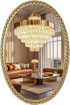 24x36 Inch Oval Wall Mirror with Antique Gold Beaded Frame, Vertical or Horizontal Hanging Vanity Mirror for Bathroom, Powder Room or Bedroom, Decorative Oval Mirror Wall Decor