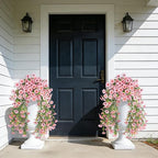 Artificial Hanging Flowers for Outdoors, UV Resistant 2PCS Fake Silk Flowers for Outside, Realistic Faux Plants for Hanging Baskets, Planters - Porch, Patio, Yard Décor (Pink)