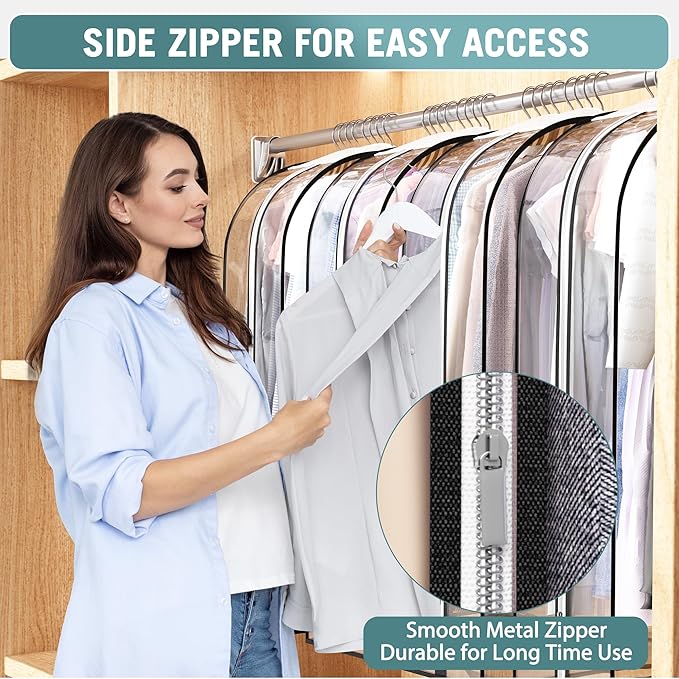 Clear Garment Bags for Hanging Clothes 10” Gusseted, Suit Bags for Closet Storage, Hanging Plastic Clothes Cover for Coat, Dress, Fur, Shirt, 4 Pack, 40” Long