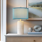 AIEAMPDO 23" Set of 2 Nautical Ceramic Nightstand Table Lamps, Blue | Side Table Lamps For Bedroom, Bedside, Living Room, Dining Room And Office, 2 LED Bulbs Included