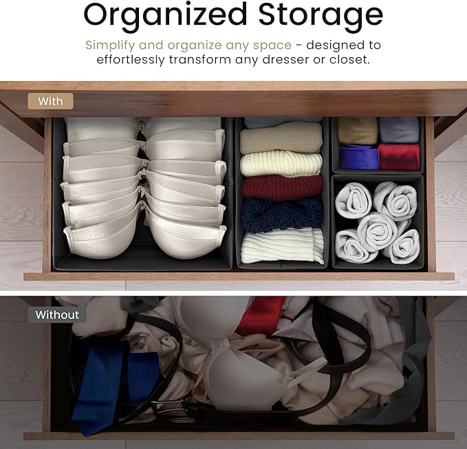 Reli. Drawer Organizer for Clothes (7 Pack) | Gray Dresser Organizer for Clothing | Foldable Fabric Drawer Bins for Bras, Nursery, Baby Clothes, Underwear, Socks | Dresser Storage Dividers