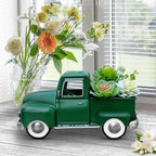 Farmhouse Green Truck Decor, Metal Pickup Trucks Planter, Vintage Old Truck Desktop Storage Car Model for Home Indoor and Outdoor Table Center Decor