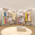 Heavy Duty Garment Rack L Shaped Clothes Rack for Corner,Load 1631LBS,Freestanding Portable Wardrobe Closet Clothing Rack with 7 Adjustable Shelves, 4 Hanging Rods,70.5"H x 85.4"L x 17.4"W