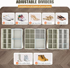 Budding Joy 2 Pack Shoe Organizer for Closet, Clear Foldable Shoe Storage Containers Adjustable Dividers Fits 16 Pairs,Shoe Storage Bins Baskets Boxes with Reinforced Handles Beige Yellow Beige