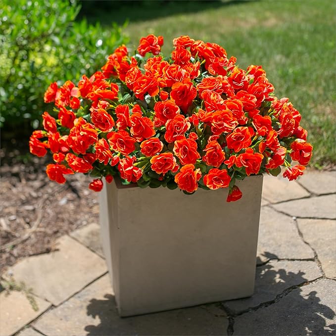 HyeFlora Artificial Faux Outdoor Outside Flowers Plants For Spring Decor, Fake Silk Orange Camellia UV Resistant Look Real for Autumn Planter Front Door Porch Patio Balcony Decoration, 3 Large Bundles