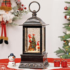 Christmas Snow Globe Decorations, Musical Glitter Red Gnome Lantern with 6H Timer, USB/Battery Powered Lighted Décor for Home, Tabletop, Gift Box