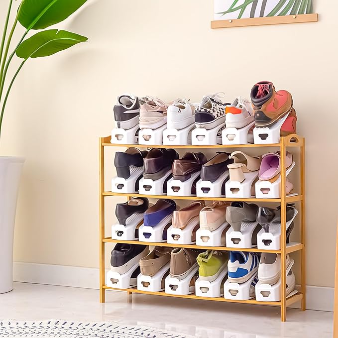 One-Piece Shoe Slot Organizer 10 Pack, Space-Saving Stackers for Closet, Entryway & Shoe Rack | No Assembly Needed