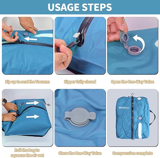 2 Pack Reusable Vacuum Bags for Travel,Waterproof Professional IP67 Zipper Reusable Vacuum Compression Bags,Space Saver Bags for Suitcases Backpack(No Pump)