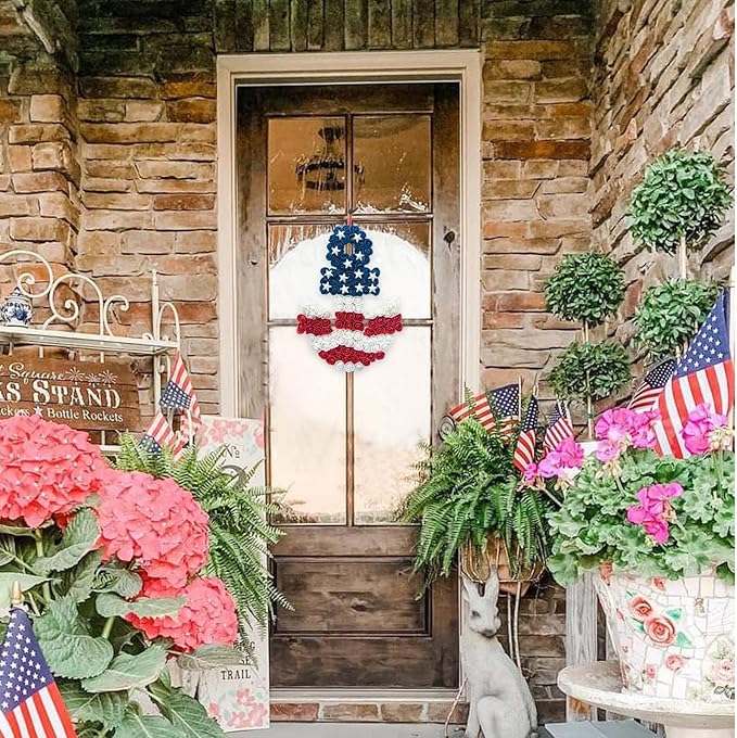 17 Inch Patriotic Red White Blue Anchor Soft Touch Roses Wreath for Front Door, Forth of July American Flag Color Soft Touch Floral Wreath for Indoor and Outdoor, Independence Home Decor