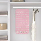 Hanging Jewelry Organizer Storage, 40 Pockets 36 Hooks Necklace Earring Necklace Bracelet Ring Organizer, Double - Sided Design, Pink