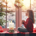 Christmas Snow Globe Candle with Timer & Music, Santa Flying with Reindeer Scene, Swirling Glittering Candle Shaped Snow Lantern, USB/Battery Operated Lighted Lantern for Christmas