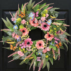 Wreaths for Front Door 26 Inch Spring Summer Wreath with Eucalyptus Leaves Pink Blooms Butterfly,for Year-Round Use Indoors and Outdoors as Wall, Door, Window, Party and Wedding Decorations