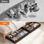 Lifewit Under Bed Shoe Storage Organizer 2 Pack(14 Pairs+4 Pairs), 4.3" Tall Fabric Shoes Container Box, Foldable Closet Shoe Bag with 2 Reinforced Handles and Clear Cover, Black