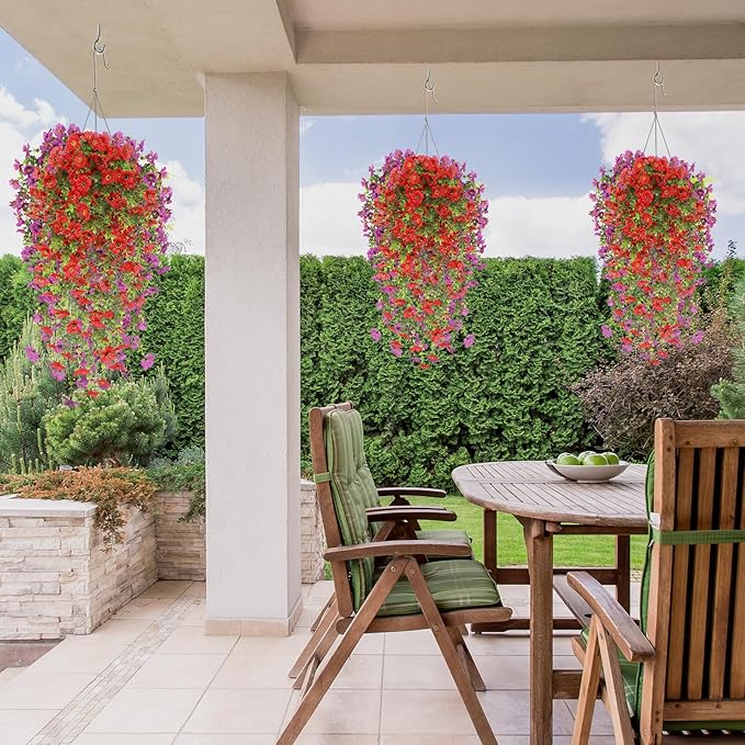 Artificial Hanging Flowers for Outdoors, 8 Pcs Fake Plant for Spring Summer Decoration, UV Resistant Realistic Silk Faux Flowers Outside Indoor Planter Porch Patio Balcony Yard Decor