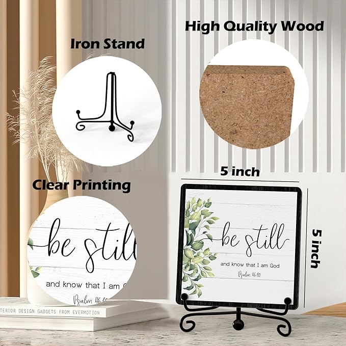 Home Decor, Farmhouse Be Still And Know That I Am God Shelf Decor For Living Room, Christian Gifts For Women Men, Entryway Tv Stand Fireplace Mantle Coffee Table Decoration (Still-12)
