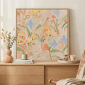 Framed Square Boho Abstract Floral Wall Art for Living room, Neutral Flower Watercolor Painting Print Canvas Artwork for Walls, Pastel Bohemian Botanical Wall Decor for Bedroom Home Office, 24x24 Inch