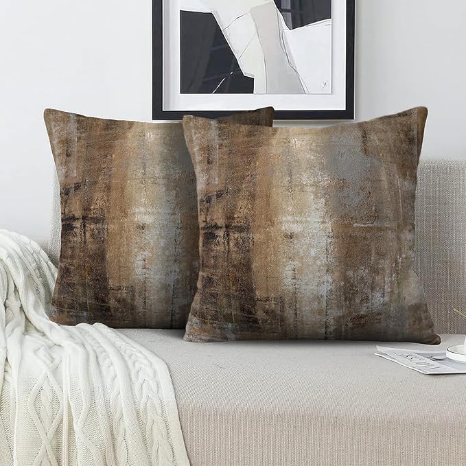 Taupe Abstract Art Artwork Pillow Cover, Gallery Modern Decorative Throw Pillows Cushion Cover for Bedroom Sofa Living Room 24 x 24 Inch Set of 2