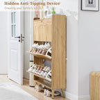 BERRYMERRY Shoe Storage Cabinet for Entryway with 3 Flip Drawers, 51.2” Tall Narrow Shoe Organizer with Wave Panel, Freestanding Wood Hidden Shoe Cabinet for Hallway