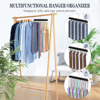 Tie Rack Belt Hanger for Closet Upgraded Non Slip Tie Hanger Space Saving with 20 Foldable Hooks Wooden Belt Tie Organizer for Tank Tops Bras Cami Scarves