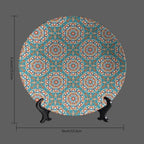 Turkish Decorative Plate Holder, 8 Inch, Cyan Blue Round Display Plate, Table Top Plate Decor with Stand, for Kitchen Party Coffee Table Decor Art