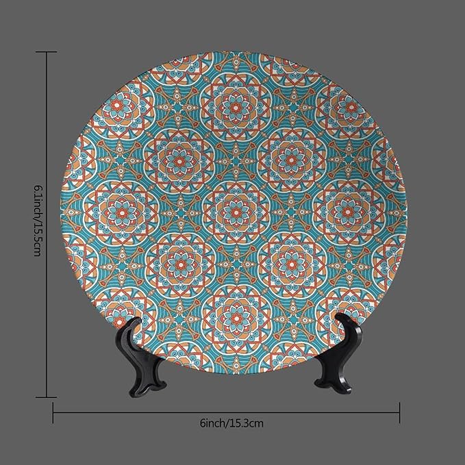 Turkish Decorative Plate Holder, 8 Inch, Cyan Blue Round Display Plate, Table Top Plate Decor with Stand, for Kitchen Party Coffee Table Decor Art