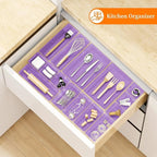 32 PCS Clear Plastic Drawer Organizer Set, 4-Size vanity organizer Trays and Storage Bins for Makeup, Jewelry and Gadgets in Bedroom, Bathroom and Office, Clear Purple