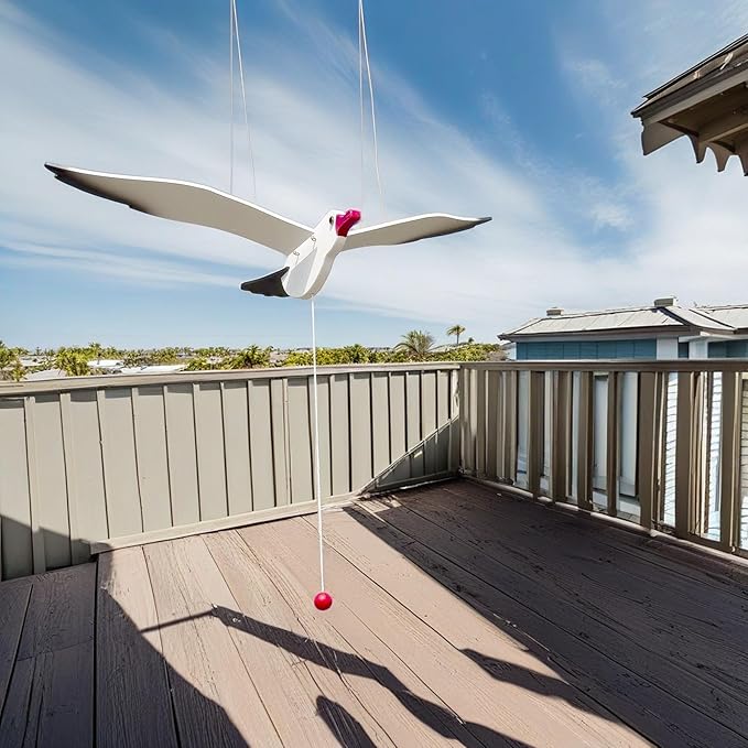 Wooden Flying Seagull Decorative Hanging Mobile Nautical Ornament Nursery Room Bird Drop for Patio Balcony Wedding Party(20")