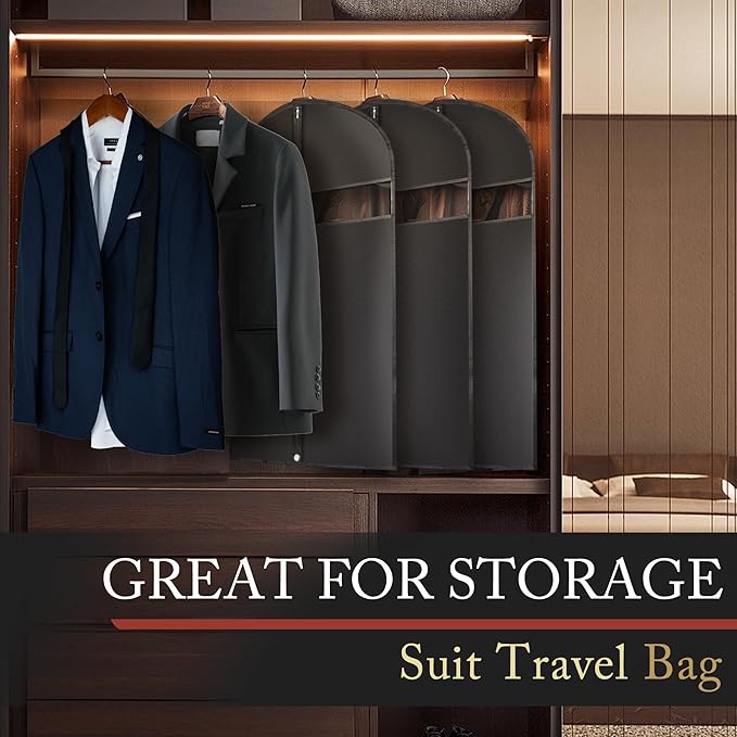40-inch Suit Bag Garment Bag for Travel and Storage, Garment Bags for Hanging Clothes with Zipper and Visible Transparent Window,1 Pack，Black